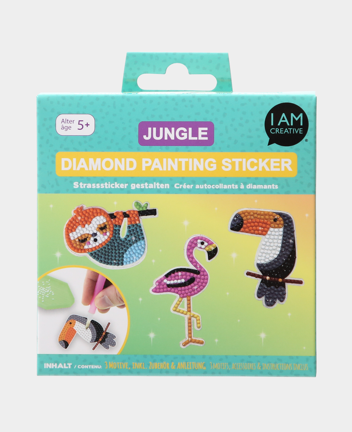 Diamond Painting Sticker Jungle, DIY-Strassstein-Sticker zum selber machen mit drei Motiven