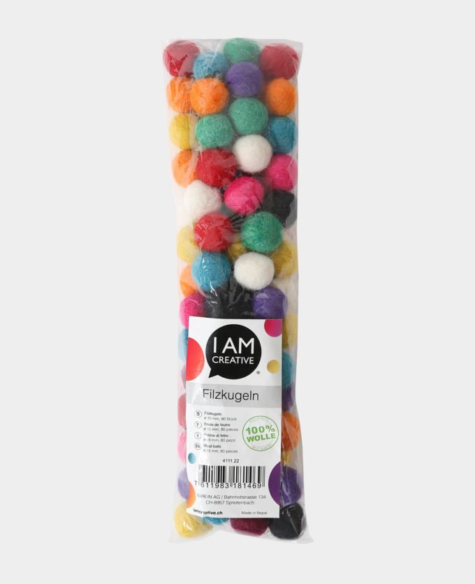 Filzkugeln 15mm,80 Stk.100% Wolle
