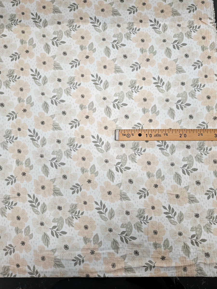 Doppelgaze ecru mit Blumen