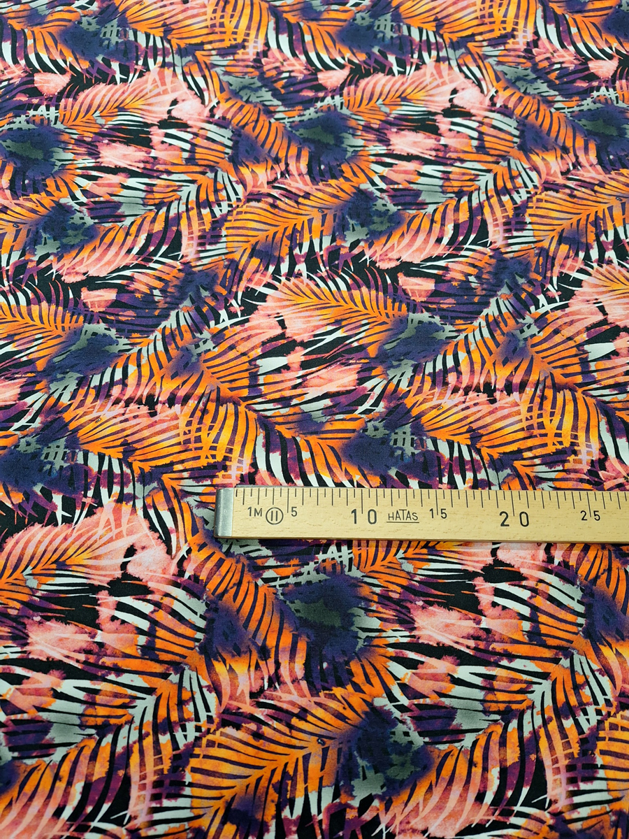 BW Jersey schwarz m orange/grau/lilla Palmenblätter