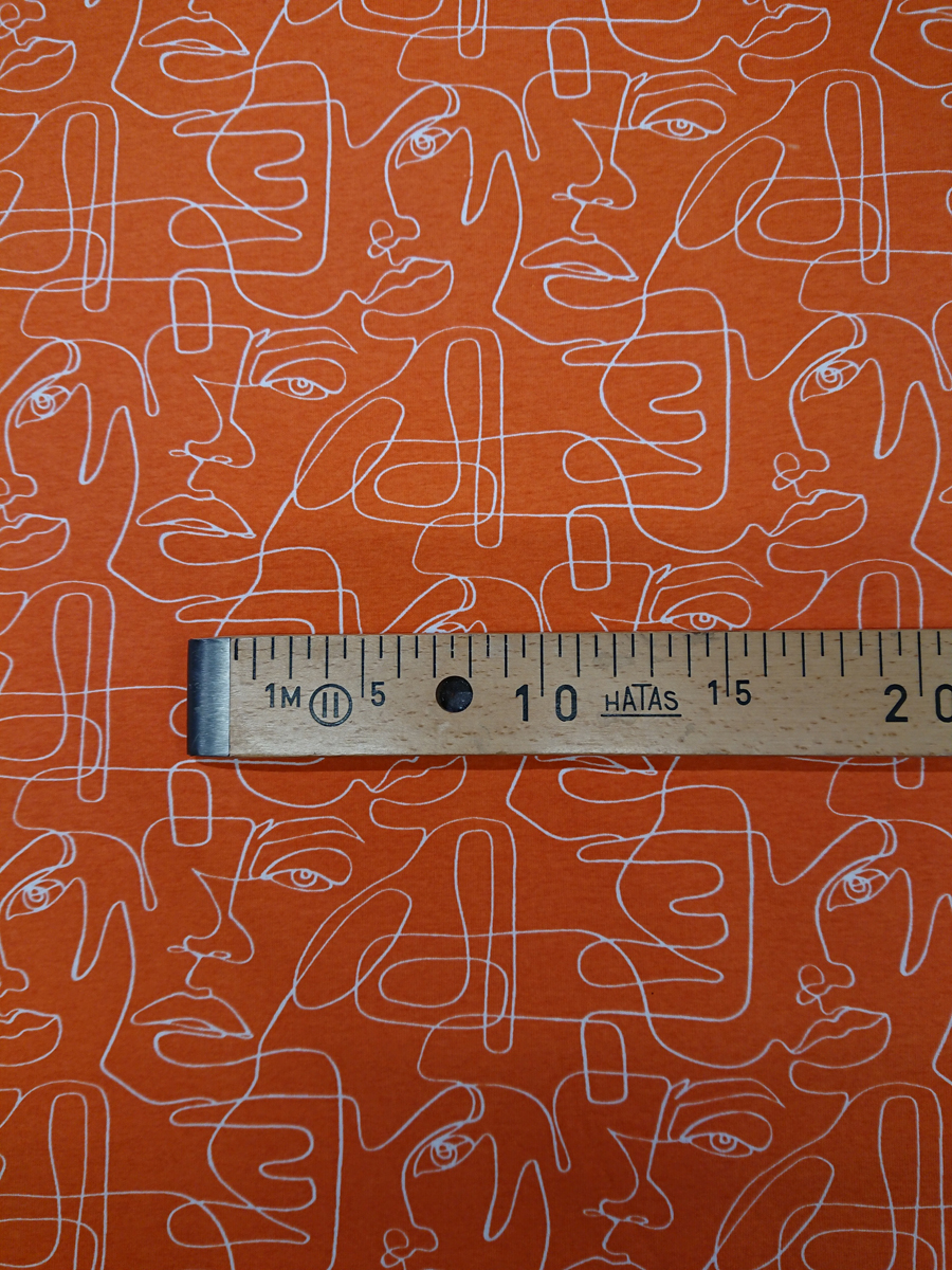 Jersey orangen m weisser Strichzeichnung