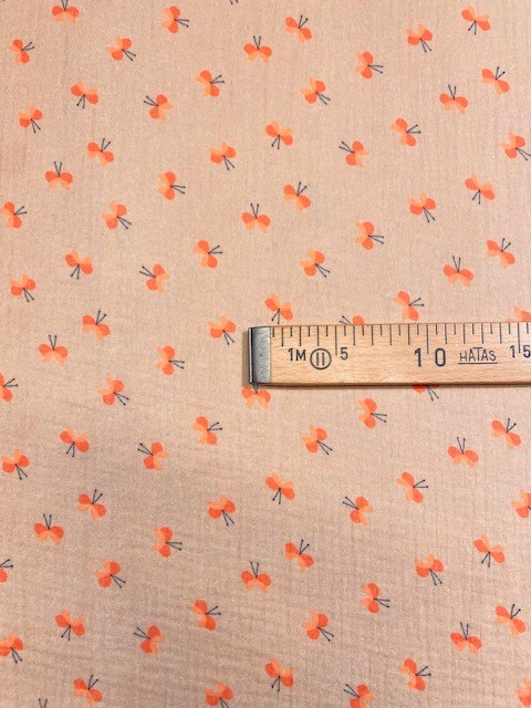 Double Gauze beige m Schmetterlingen