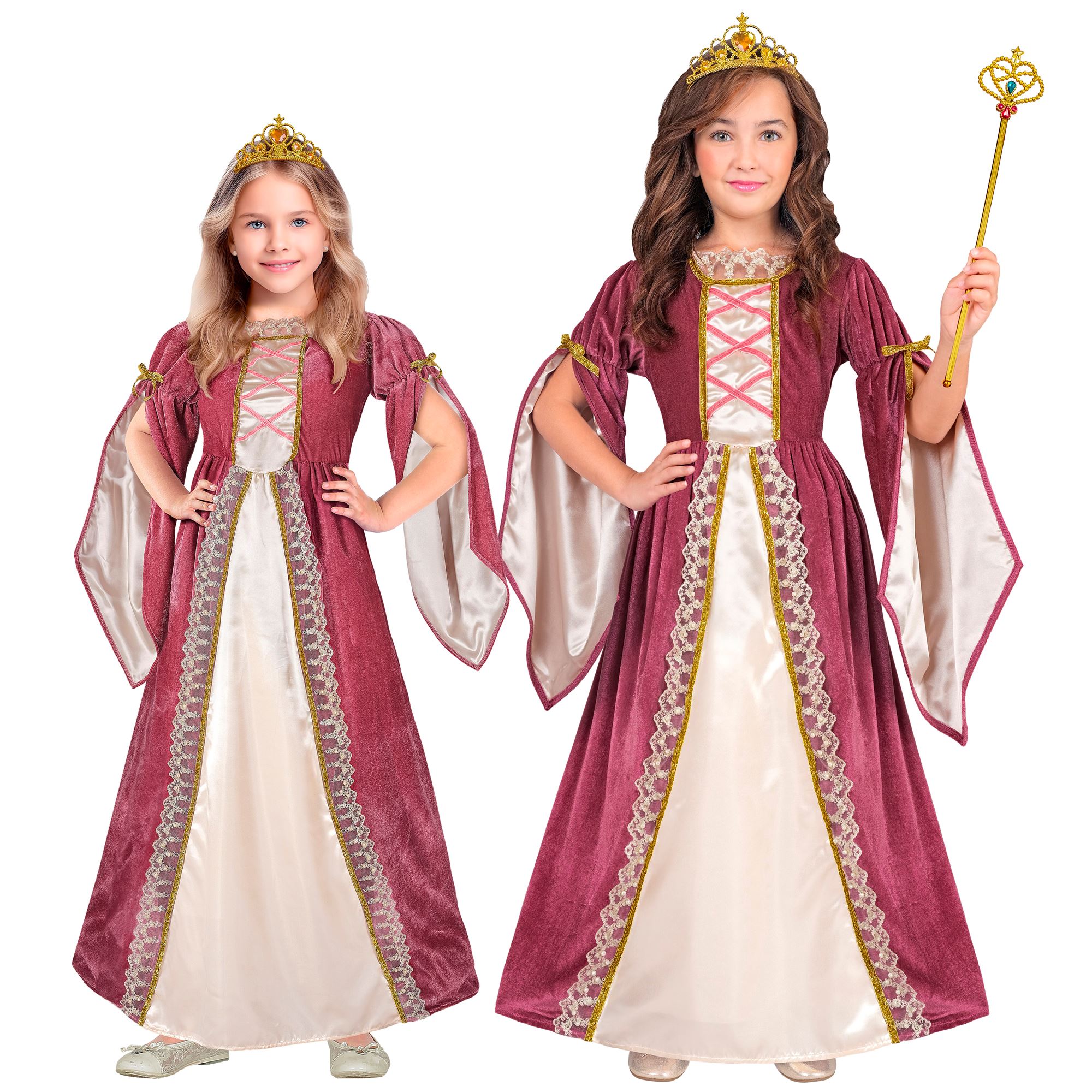 Prinzessin Mittelalter altrose/écru Gr. 116 (Kleid mit Unterrock, Krone)