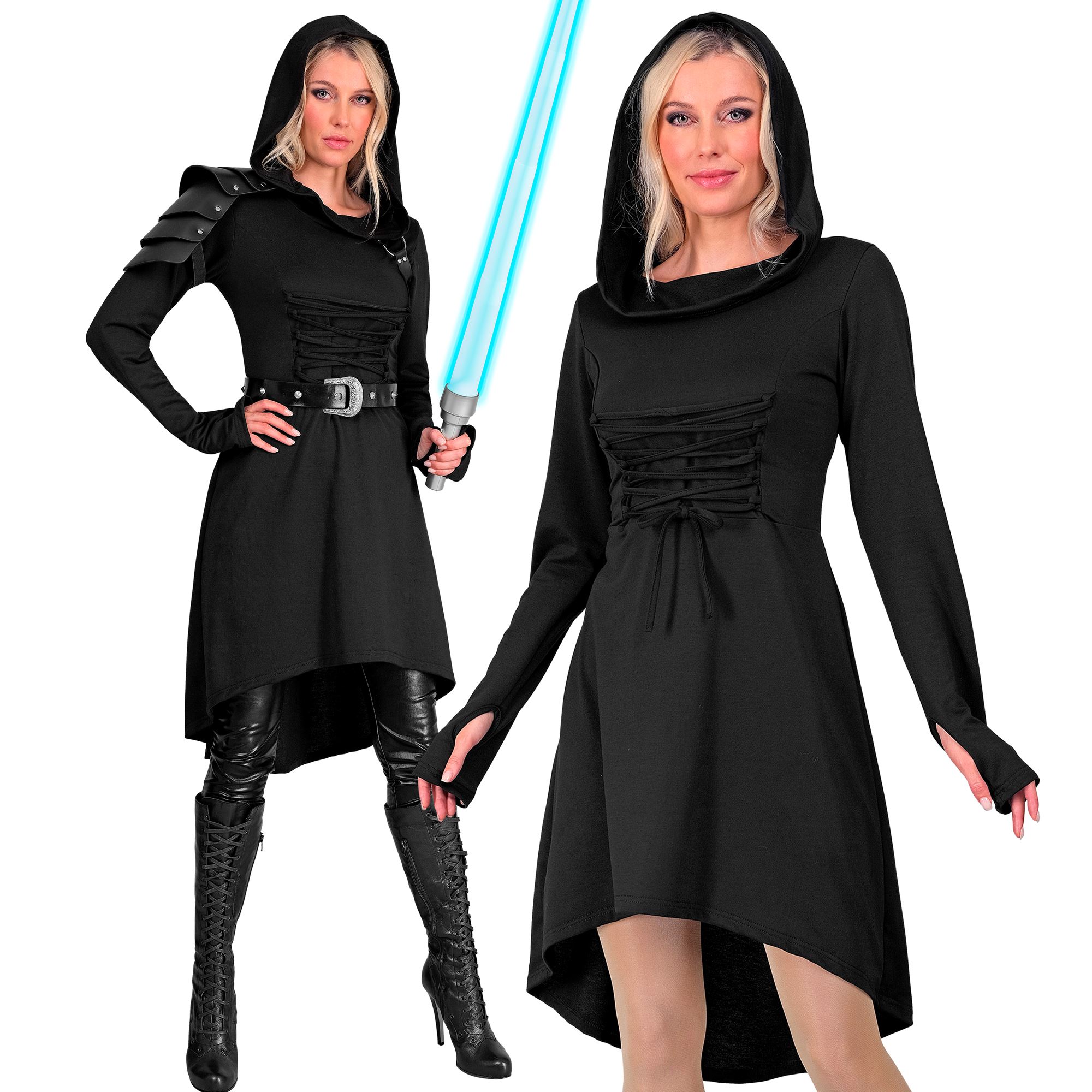 Kleid zum Schnüren mit Kapuze, schwarz Gr. S