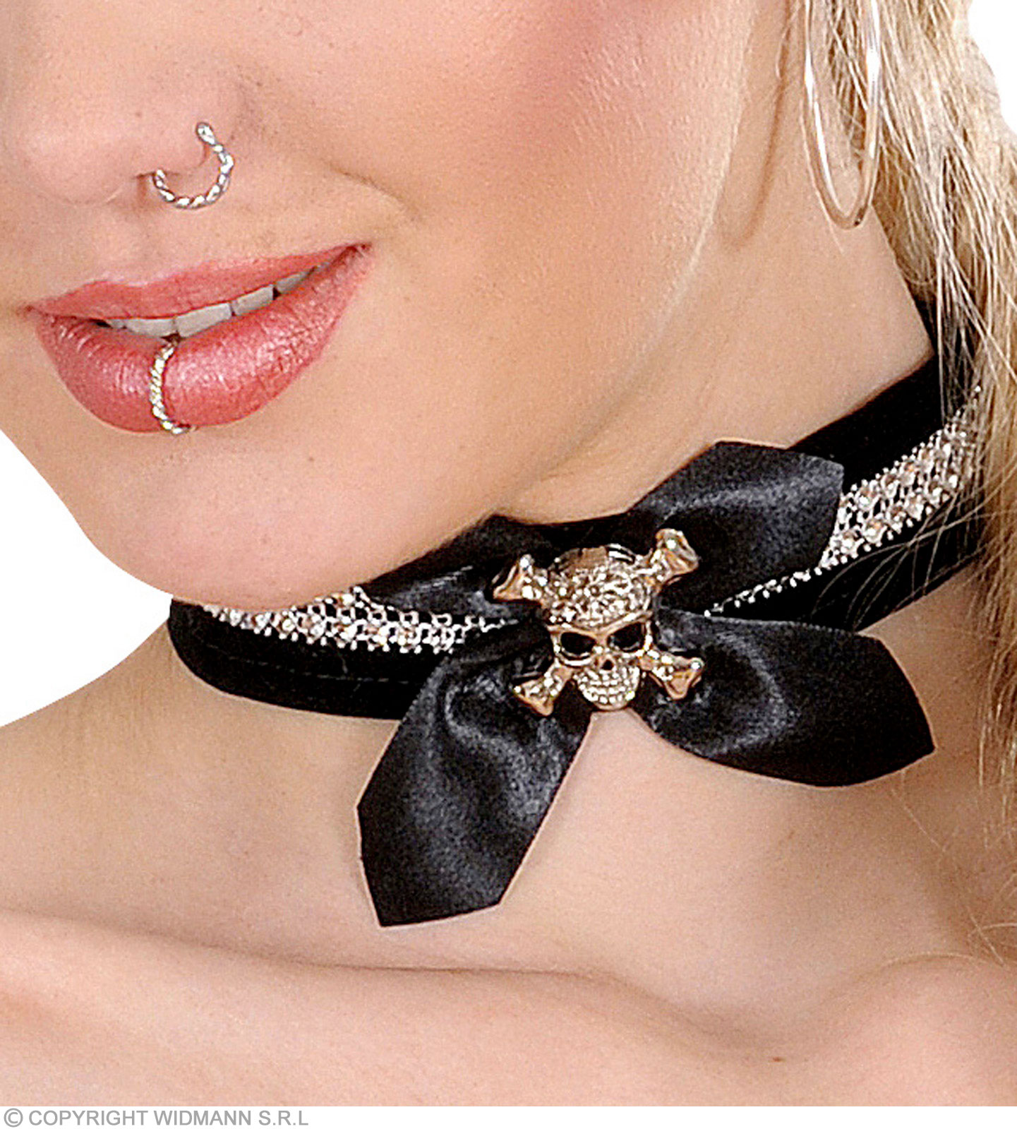 Strass Halsband,Satin mit Totenkopf