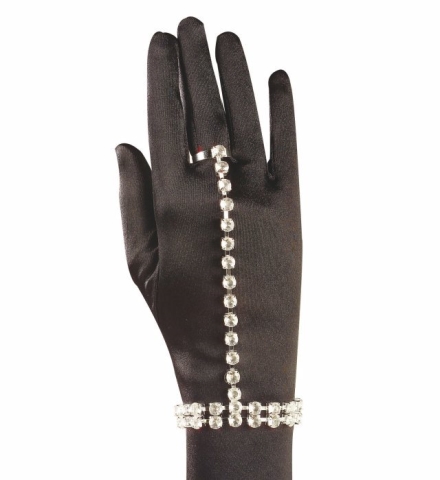 Armband mit Fingerring, Strasssteine