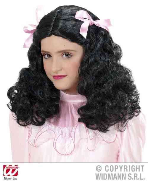  BLACK PRINCESS WIGS WITH SATIN RIBBONS IN BOX